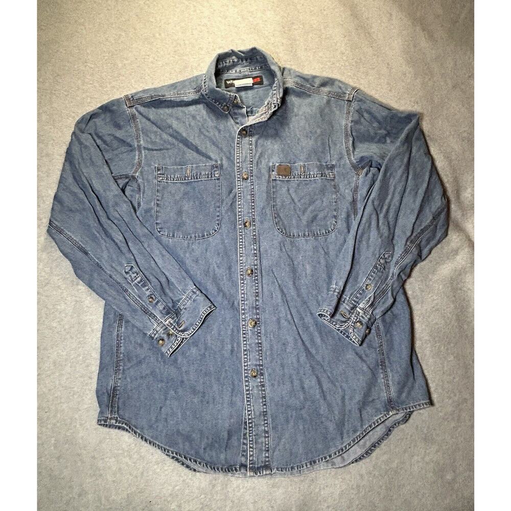 Wrangler Jean Jacket Mens Large Riggs Workwear Button Up Long Sleeve Denim Blue